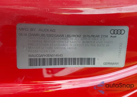 2014 Audi S5 3.0T Premium Plus from USA, damaged, VIN WAUCGAFH3EN014543